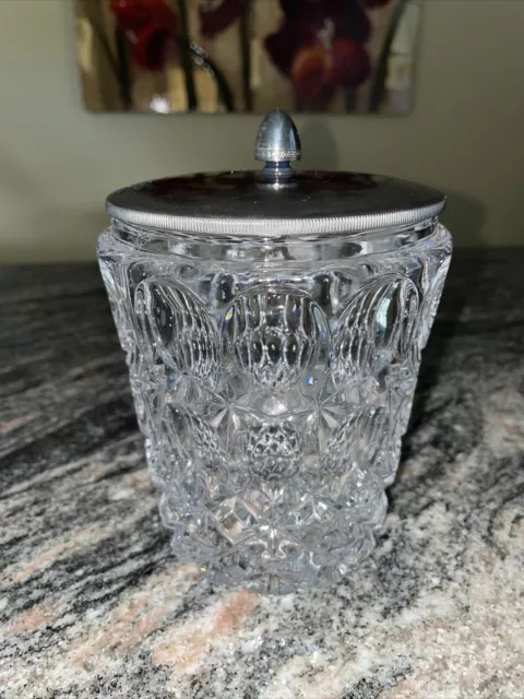 Biscuit Jar Barrel Lead Crystal Silver Plated Lid~Elegant Storage