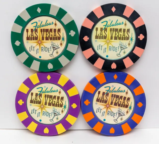 Las Vegas Poker Chip-themed Multicolored Set of Four Two-Sided 4" Coasters