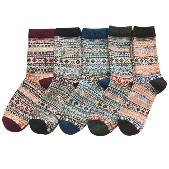 5 Pairs Fuzzy Crew Socks Outdoor Sports Socks Thermal Socks Men Woollen Socks