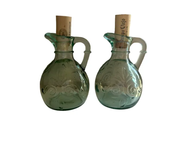 Vintage Translucent Green Glass syrup Jug Bottle With Handle