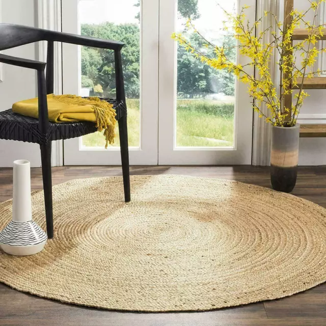 Jute-Teppich, rund, handgefertigt, aus 100 % natürlicher Jute, geflochten,...