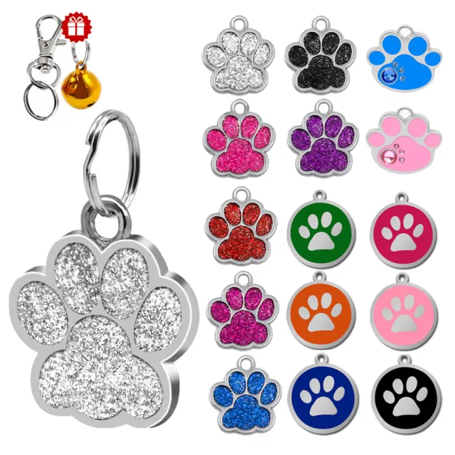 Cute Cat Dog ID Tags Free Engraved Pet Name Phone Address Paw Bone Circle