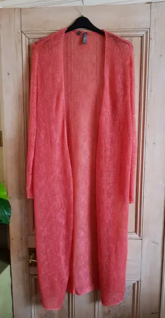 Women's Size 26-28 / 2XL Extra-Long Salmon Pink Open-Front Ajour Cardigan