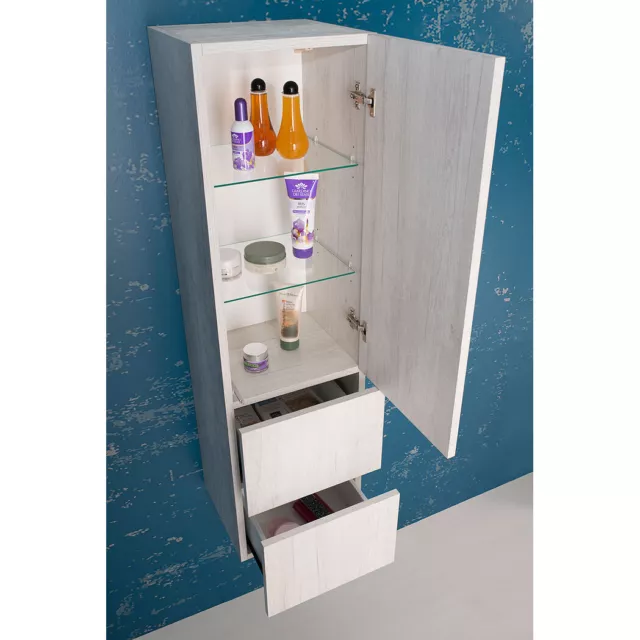 Mobile Arredo Bagno Pensile Colonna Sospesa Unika con Cassetti H124cm - 3 colori