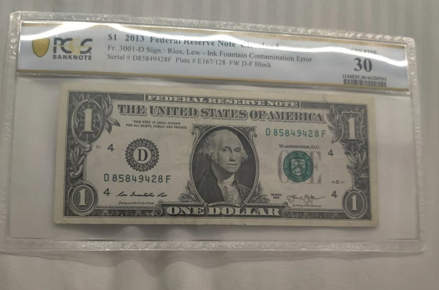 US $ Dollar bill error ink fountain contamination error. Very rare