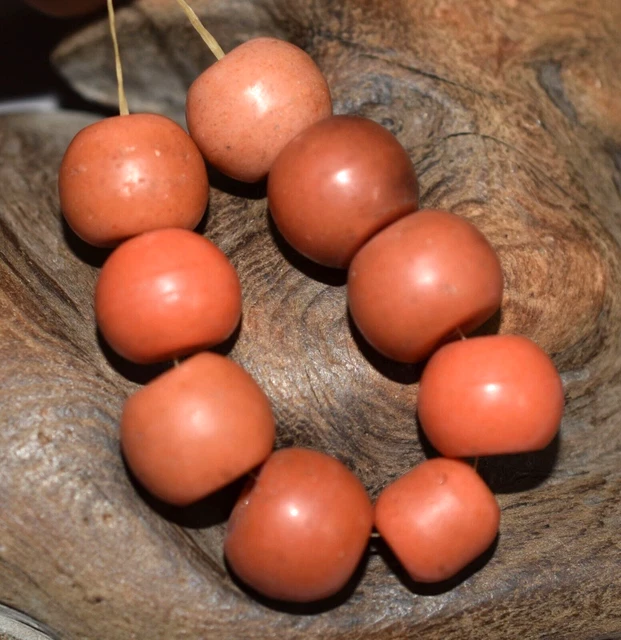 Antique Czech Light Salmon Red Molded Glass Prosser Beads Traded Into Africa