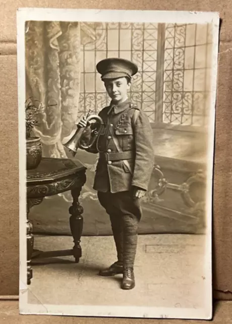 WW1 PERIOD Very Young Lad BUGLER in Uniform 1914/18 RPPC POSTCARD  29/3