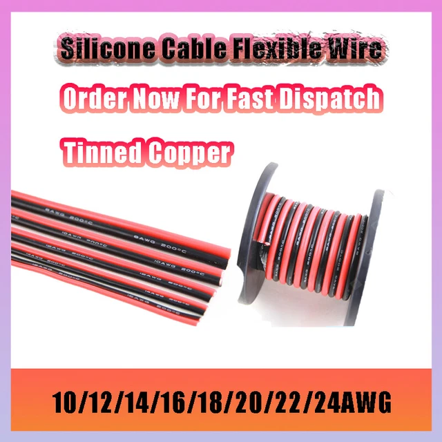 Silikonkabel 0,5mm² Silikonlitze hochflexibel AWG 20 Rot 2 Meter