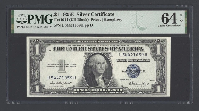 United States-Silver Certificate 1 Dollar 1935E Fr#1614 (UH Block) UNC Grade 64