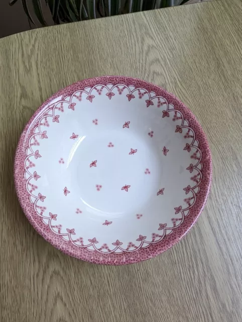 Vintage English ironstone tableware cereal/dessert bowl 6 3/8" red & white 3