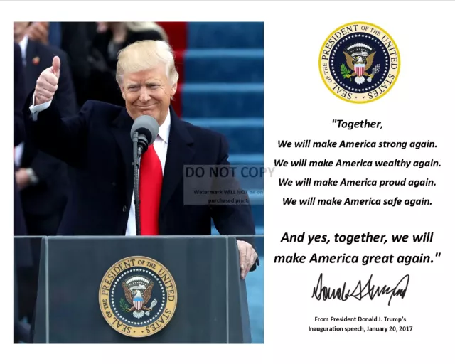 11X14 PHOTO DONALD TRUMP MAGA INAUGURATION QUOTE w/ FACSIMILE AUTOGRAPH (PQ-027)