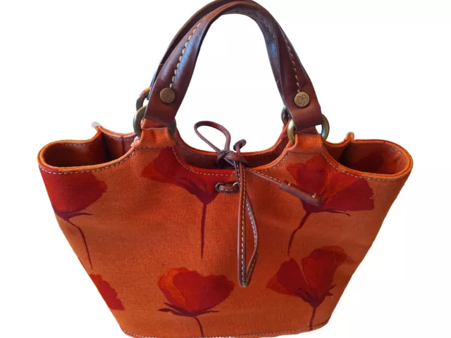 Donald J. Pliner Canvas Red&Orange Poppy Print, Top Handle, Small Tote Bag/Purse