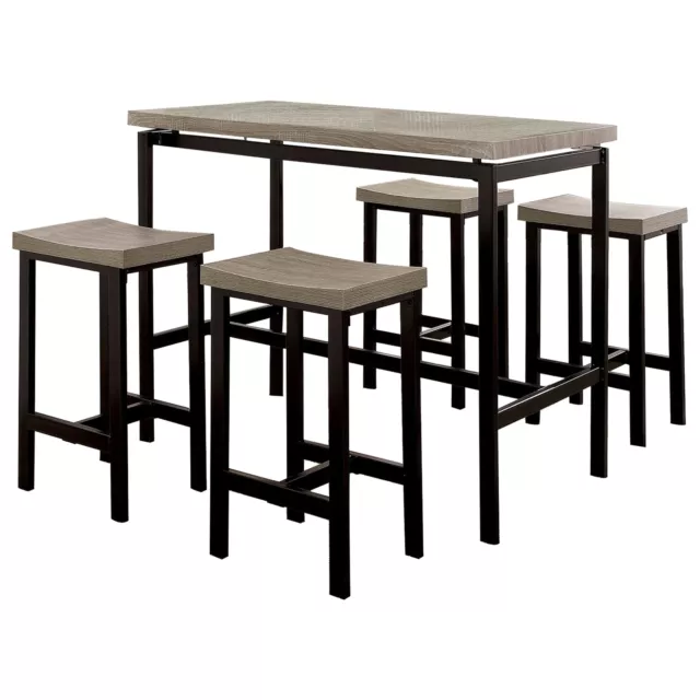 5 Piece Wooden Counter Height Table Set In Natural Brown And Black