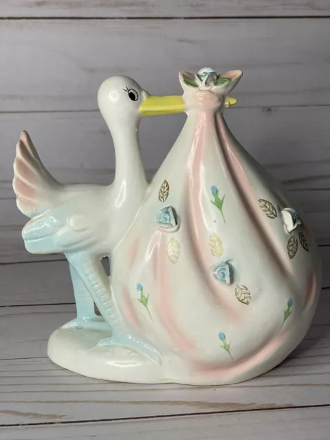 Rubens Japan Vintage Stork Ceramic Planter 1960's Baby Nursery Shower Decor