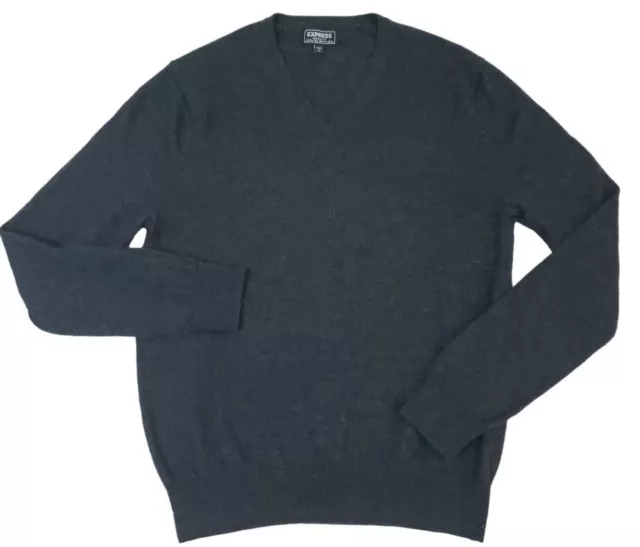 EXPRESS~ Mens Size L~ Gray Modern Fit Extra Fine Merino Wool Sweater Long Sleeve