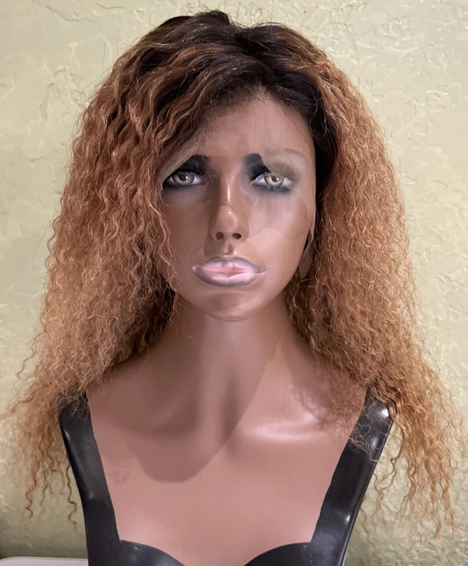 Lace Front 100% Natural Human Hair Wig Curly 16” Ombre Honey Blonde 13x4 Large