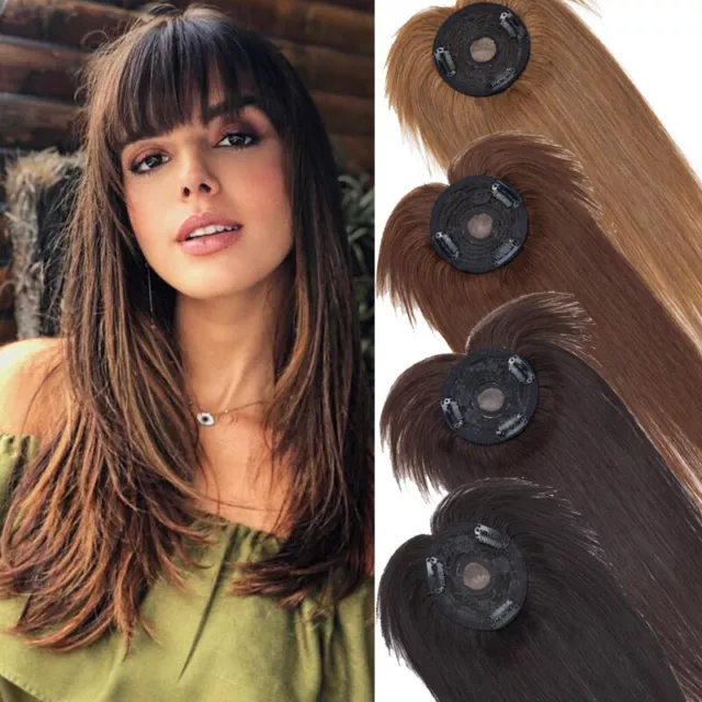 Damen 100% Echthaar Haar Topper Toupet Toupee Clip In Haarteile Hair Extensions 2
