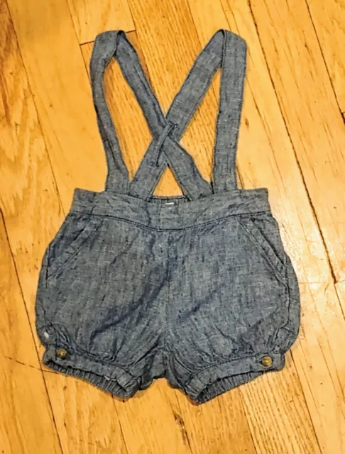 JANIE AND JACK Blue Chambray Suspender Shorts Size 0-3 Months Overalls Shorts