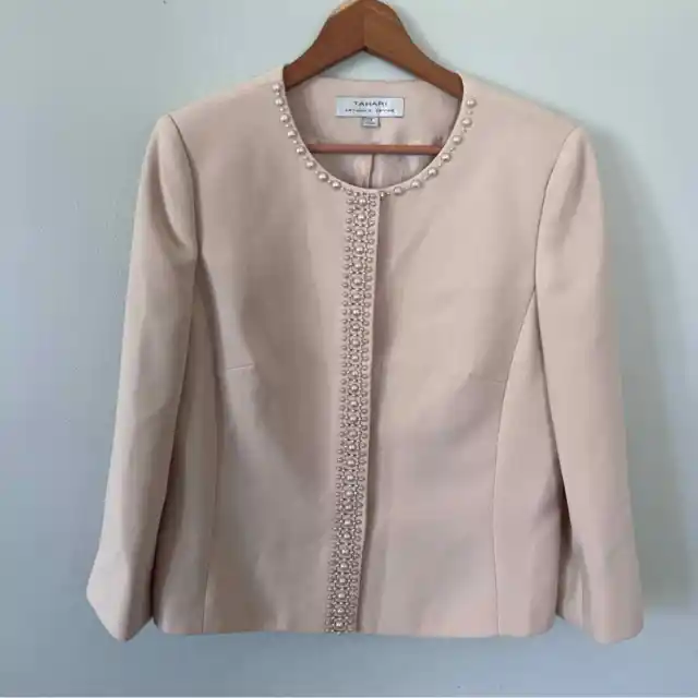 Tahari ASL Pearl Trimmed Cream/Shell Suit Jacket • 12