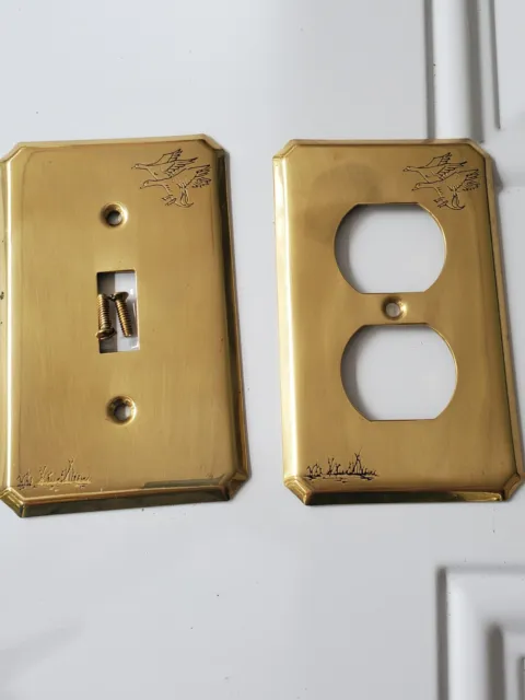 Solid Brass Outlet & Switch Plate Covers - 10/box- Etched Marshes & Ducks NIB