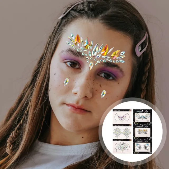 6 SHEETS RHINESTONE Face Stickers Rave Jewels Festival Gems