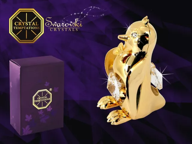 4761 Gold Pinguin Swarovski Steine Kristall 24 Karat Crystal 5 cm