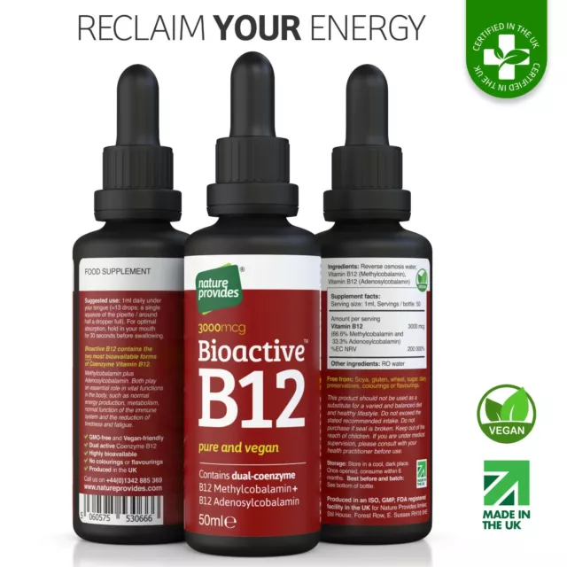 Vitamina líquida bioactiva B12 3000mcg (50ml) METILCOBALAMINA + ADENOSILCOBALAMINA