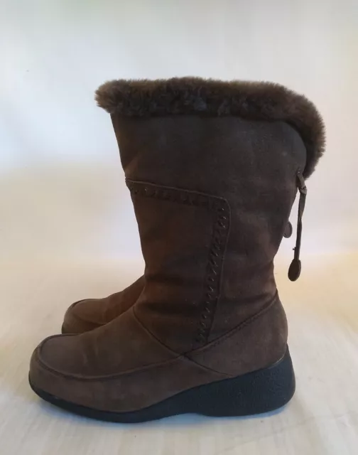 Khombu  Womens Boots Size 9M Brown Suede Leather Side Zip Faux Fur Snow