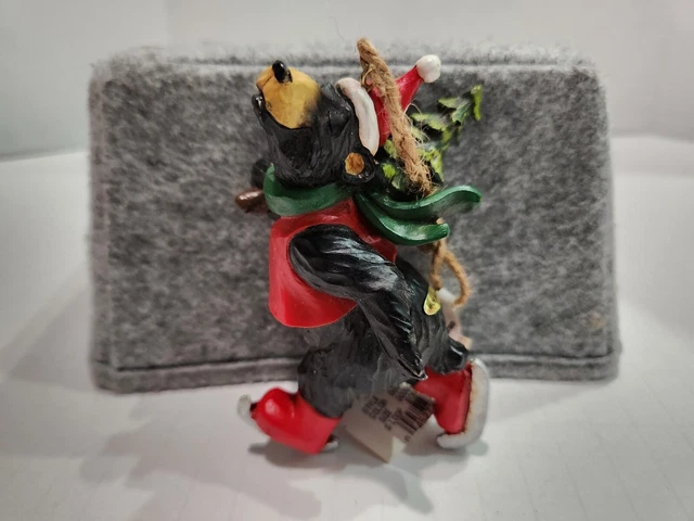Resin Ice Skating Black Bear Ornament Carrying Christmas Tree