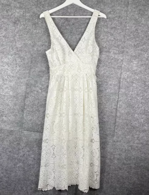 Maje Eyelet  Heavy Lace Cream White Midi Sleeveless Sundress Dress Size 1 Small