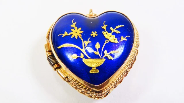 Antique ASCOINE French 14K yellow gold & cobalt Blue Enamel Heart Photo Locket Antique ASCOINE French 14K yellow gold & cobalt Blue Enamel Heart Photo Locket