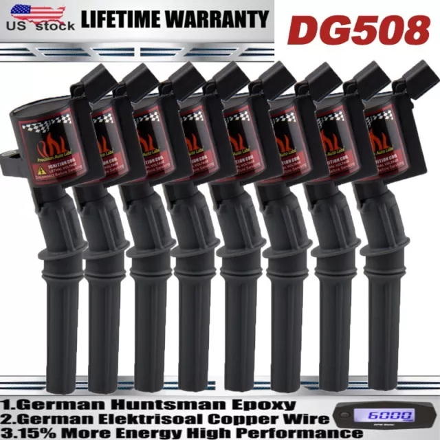 8 Pack Ignition Coil DG508 Spark Plug SP479 For Ford Lincoln Mercury Expedition