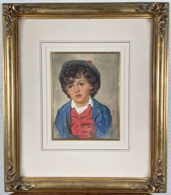 Antique Vincenzo Loria Italian Portrait Painting Young Boy 19th Century Italy