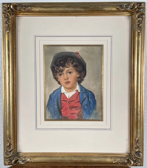Antique Vincenzo Loria Italian Portrait Painting Young Boy 19th Century Italy