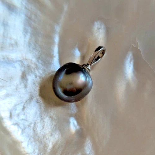 Perle De Tahiti 9,10mm Vert Clair Sur Bélière Argent Rhodié 925 - Neuf Avec étiquettes