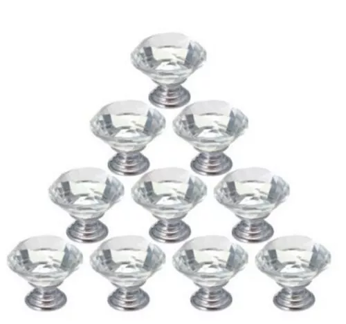 10x Crystal Glass Cabinet Wardrobe Drawer Cupboard Kitchen Pull Handle Knob 30mm