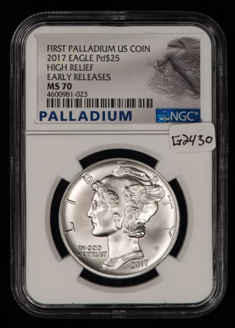 2017 $25 1 oz Palladium American Eagle - PQ - High Relief - NGC MS 70 - G2430