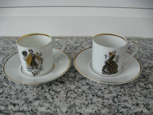 2 TASSES à MOKA  SOUC Porcelaine LIMOGES  MARQUIS ET MARQUISE