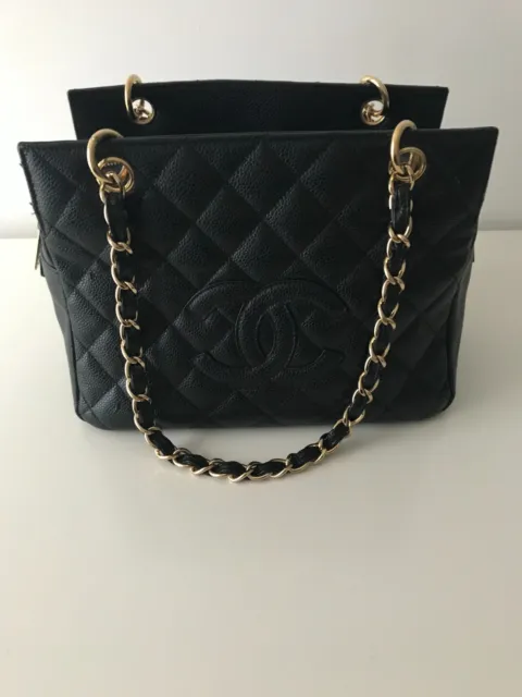Original Chanel klassische Damenhandtasche, schwarzes Caviar Leder m.Staubbeutel