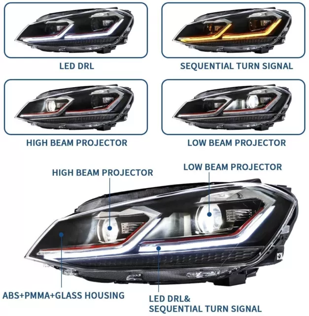 Fari Golf 7 Mk7 Vii Rosso Stile 7.5 Dal 2012 Al 2017 Drl Led Freccia Dinamica 2