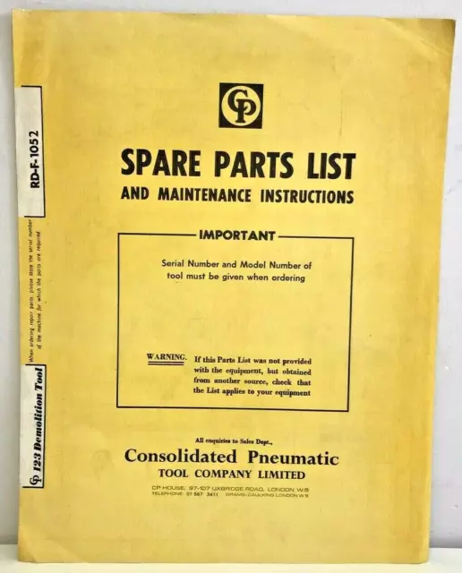 Consolidated Pneumatic Tool Company Spares List 123 Demolition Tool Brochure