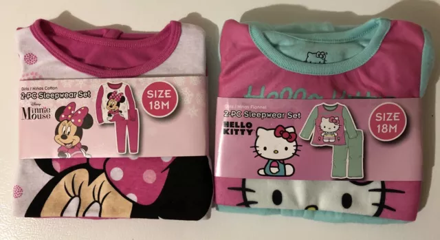 2 Girl's 18M or 3T 2-Pc Sleepwear Set-1 Disneys Minnie Mouse & 1 Hello Kitty NEW