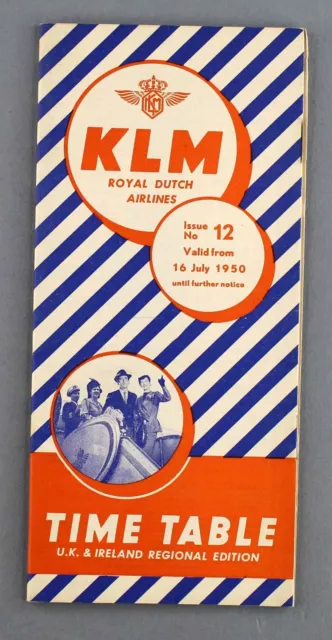 Klm Timetable July 1950 Uk & Ireland Airline Schedule Royal Dutch Airlines