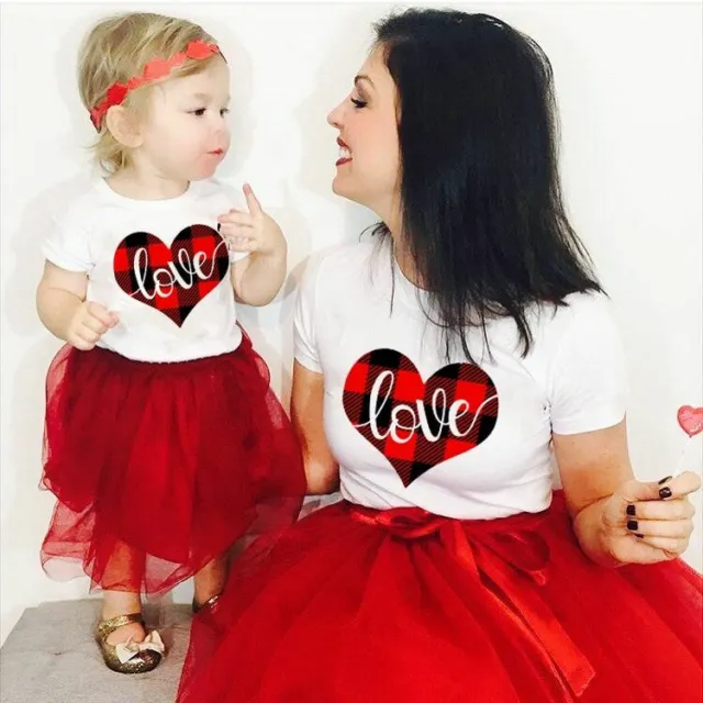 Shirts Matching Outfits Valentine's Day Tee Mother Daughter Short Sleeve O-neck