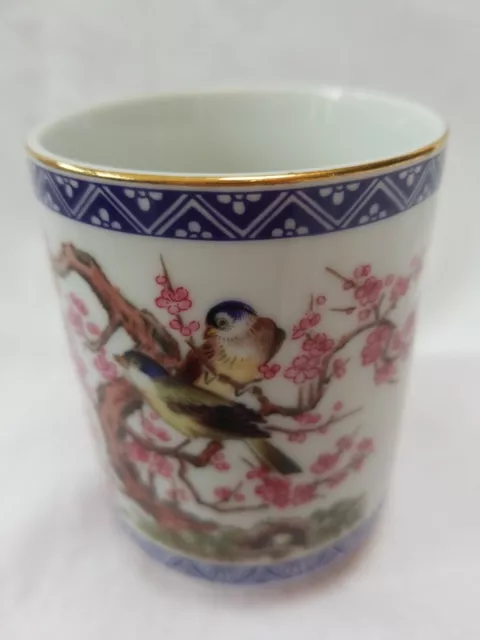 Japanese Ceramic Decorative tea sake cups birds cherry blossom flowers pattern 2