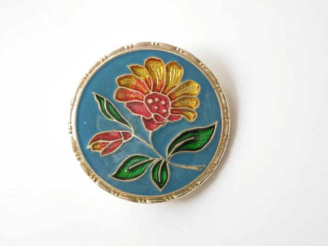Broche Fleurs En émail Relief Sur Métal Doré, Marque Bijoux GL Le Cheylard Ardèche - Occasion Bon état