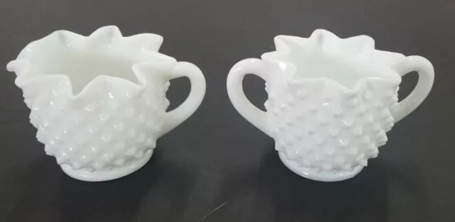 Vintage Fenton Milk Glass Hobnail Creamer & Sugar Bowl Set Vintage Fenton Milk Glass Hobnail Creamer & Sugar Bowl Set