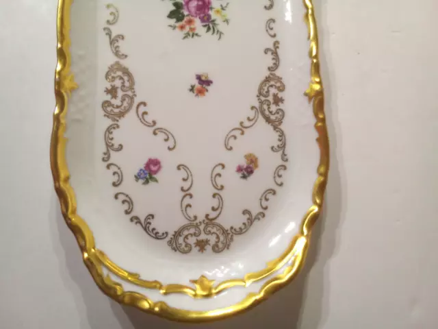 Vintage Heavy Gold Trim German Democratic Republic Floral Dresser/Serving Tray