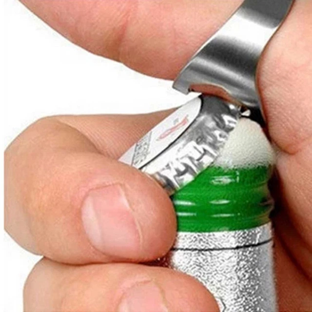 Strumento Acciaio Inox Anello Dito Design Barattoli Rimuovi Coperchio Apribottiglie Birra