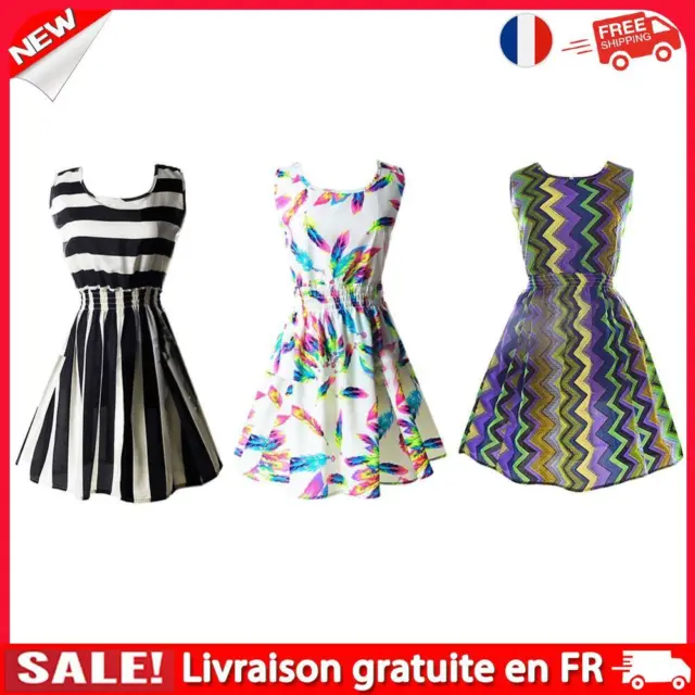 Women Summer Chiffon Sleeveless Print Dress Casual A-Line Mini Sundress